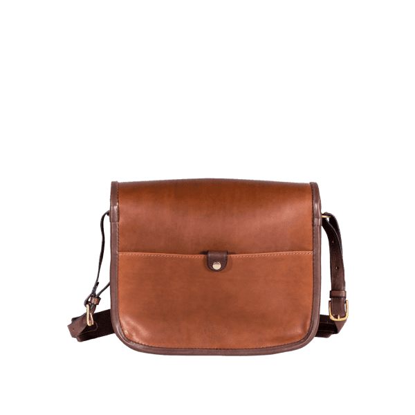 Shoulder leather Post bag in Italian soft hide matt tan, handmade by Mackenzie Leather Edinburgh.