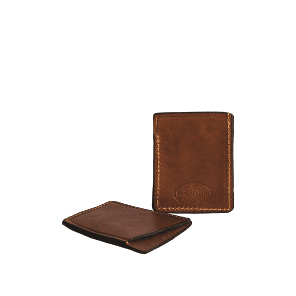 Leather Single card holder in Italian soft hide matt brown colour, an handmade accessory by Mackenzie Leather Edinburgh.