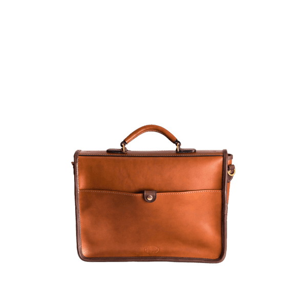 Leather Edinburgh Briefcase in Italian soft hide matt tan, handmade by Mackenzie Leather Edinburgh.
