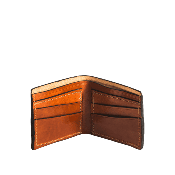 Leather Wallet in Spanish soft hide shiny tan, handmade by Mackenzie Leather Edinburgh.