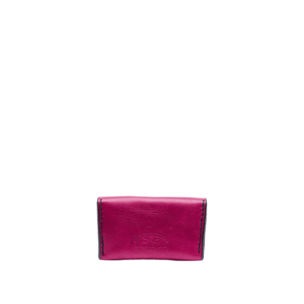 Leather card-coin purse in Italian soft hide Thistle pink, handmade by Mackenzie Leather Edinburgh.