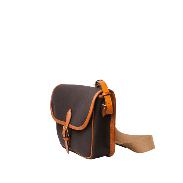 Waterproof British Oak leather satchel in brown canvas colour, handmade by Mackenzie Leather Edinburgh.