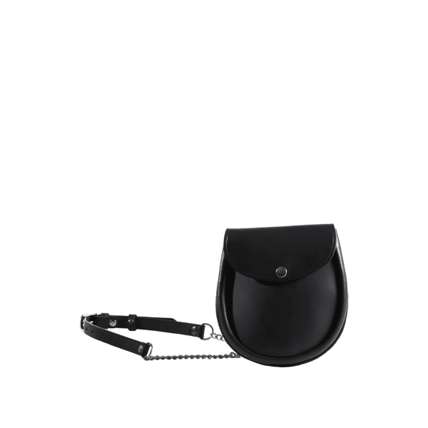Men's leather Day Sporran in Italian saddle hide colour black, handmade by Mackenzie Leather Edinburgh.