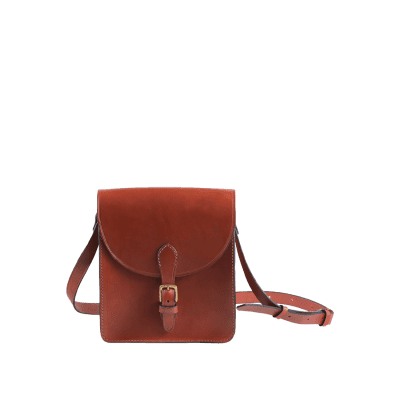 Shoulder leather book bag in Italian saddle hide red, handmade by Mackenzie Leather Edinburgh.
