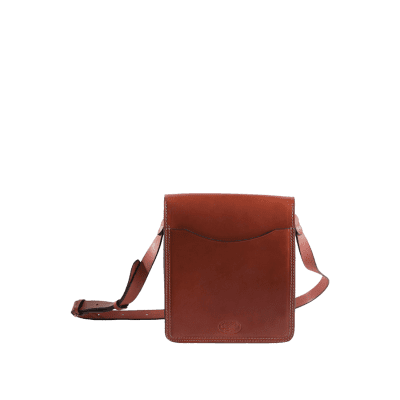 Shoulder leather book bag in Italian saddle hide red, handmade by Mackenzie Leather Edinburgh.
