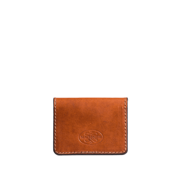Leather card holder in Italian soft hide matt tan colour, an handmade accessory by Mackenzie Leather Edinburgh.