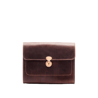 Document leather case in Italian antique brown leather handmade by Mackenzie Leather Edinburgh.