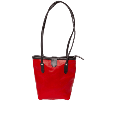 Shoulder leather bag Petit Tote in Italian soft hide matt red, handmade by Mackenzie Leather Edinburgh.
