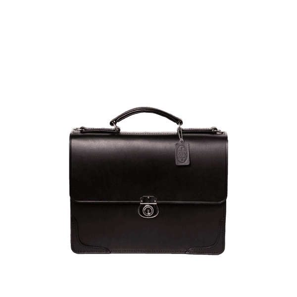 Leather Basic briefcase in Italian saddle hide black, handmade by Mackenzie Leather Edinburgh.