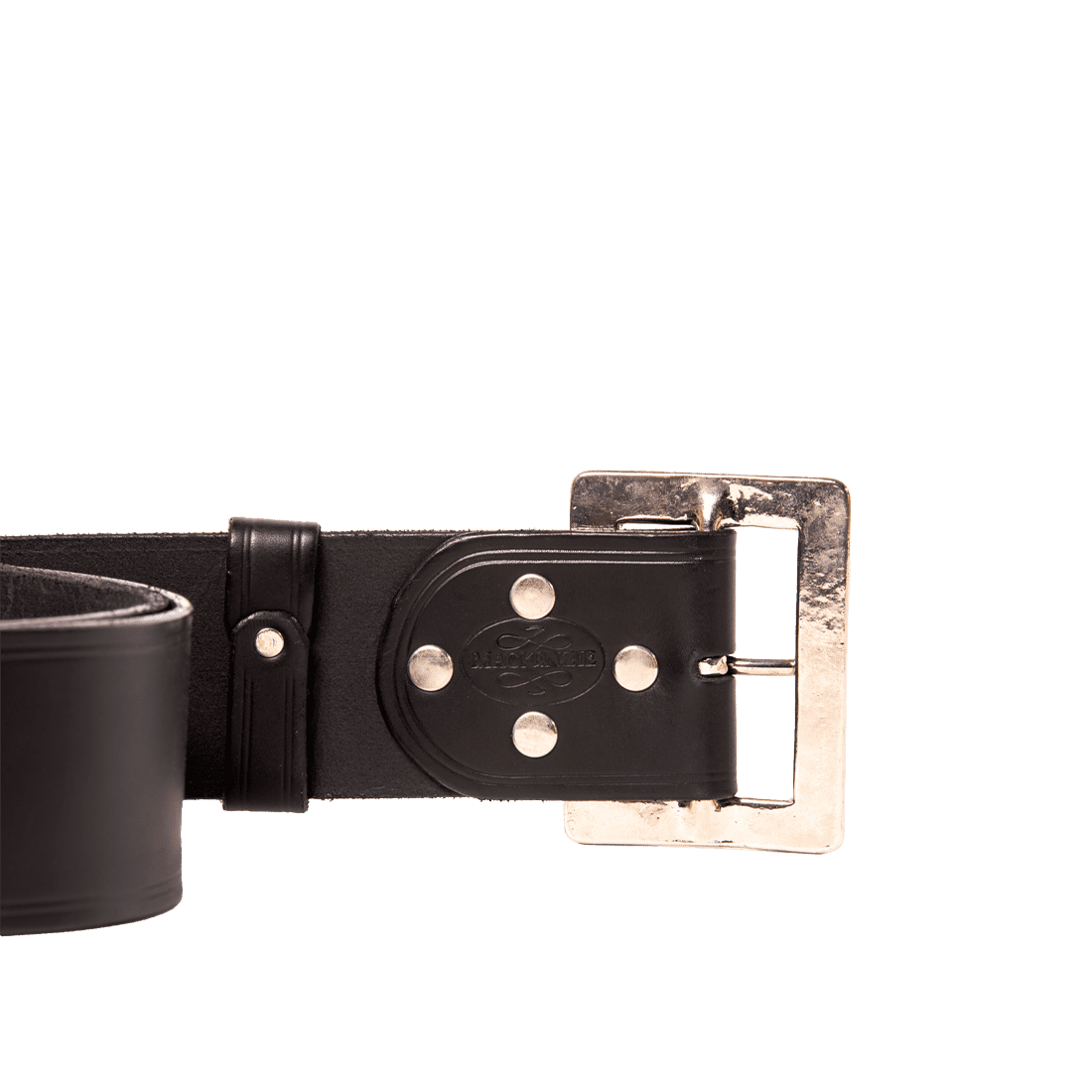 Men's leather Kilt's belts in Italian saddle hide black colour, handmade by Mackenzie Leather Edinburgh.