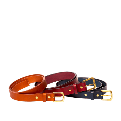 Leather West End belts in Italian saddle hide colours, handmade by Mackenzie Leather Edinburgh.