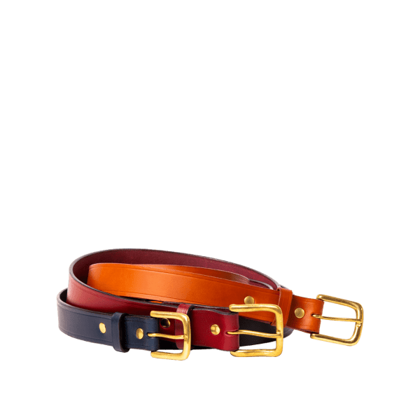 Leather West End belts in Italian saddle hide colours, handmade by Mackenzie Leather Edinburgh.