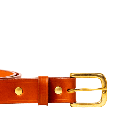 Leather West End belt in Italian saddle hide London tan colour, handmade by Mackenzie Leather Edinburgh.