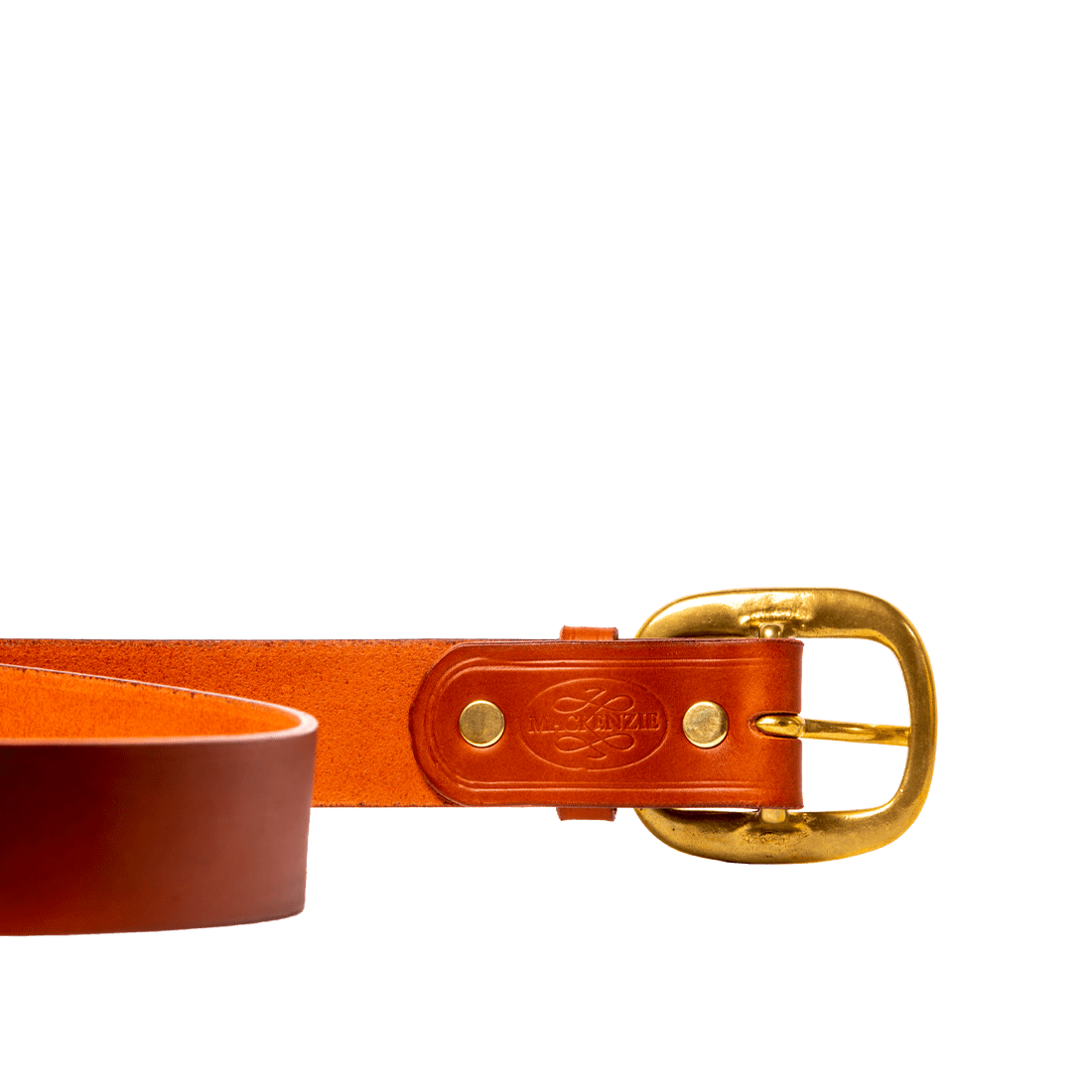 Leather Swage belt in Italian saddle hide London Tan colour, handmade by Mackenzie Leather Edinburgh.