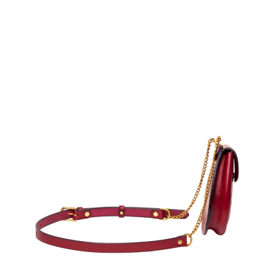 Leather Ladies Sporran shoulder bag in Italian saddle hide in burgundy colour, handmade by Mackenzie Leather Edinburgh.