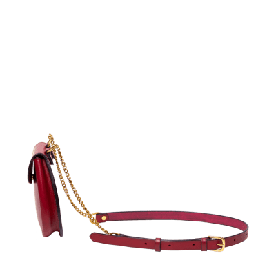 Leather Ladies Sporran shoulder bag in Italian saddle hide in burgundy colour, handmade by Mackenzie Leather Edinburgh.