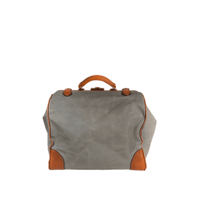 Waterproof travel bag in canvas & leather olive green, handmade by Mackenzie Leather Edinburgh.