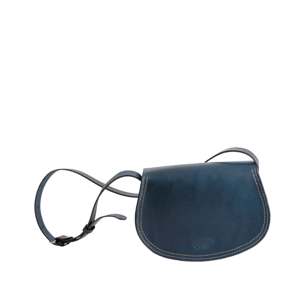 Leather Shoulder Cartridge bag in Italian saddle hide navy colour, handmade by Mackenzie Leather Edinburgh.