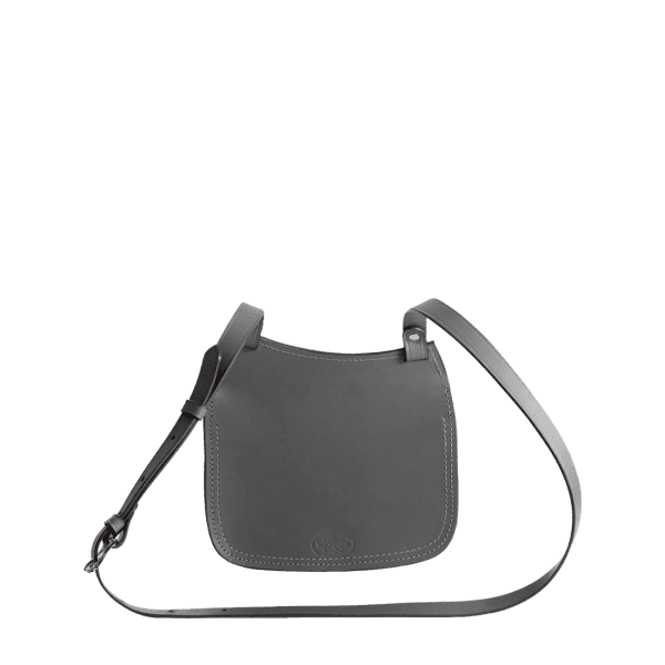 Shoulder leather Saddle bag in Italian saddle hide grey colour, handmade by Mackenzie Leather Edinburgh.