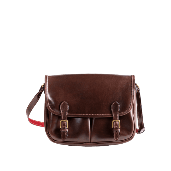 Leather New Town Satchel shoulder bag in Spanish soft hide shiny brown, handmade by Mackenzie Leather Edinburgh.