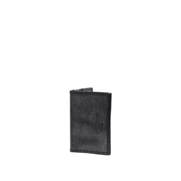 Leather Double Oak card holder in British Oak bark bridle hide black colour, an handmade accessory by Mackenzie Leather Edinburgh.