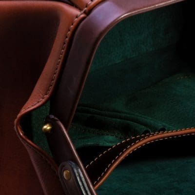Travel leather Gladstone briefcase bag, British design in Italian soft hide matt tan by Mackenzie Leather Edinburgh.