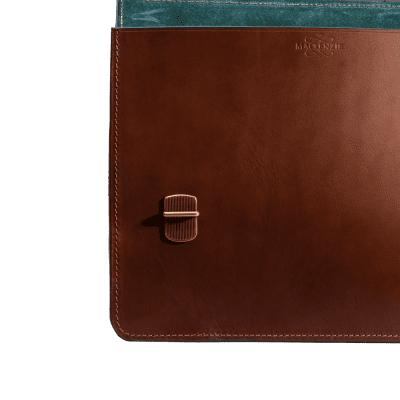 Leather Folio briefcase in Italian saddle hide chestnut, handmade by Mackenzie Leather Edinburgh.