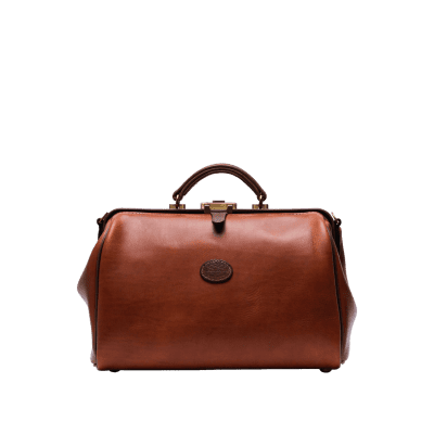 Travel leather Gladstone briefcase bag, British design in Italian soft hide matt tan leather.