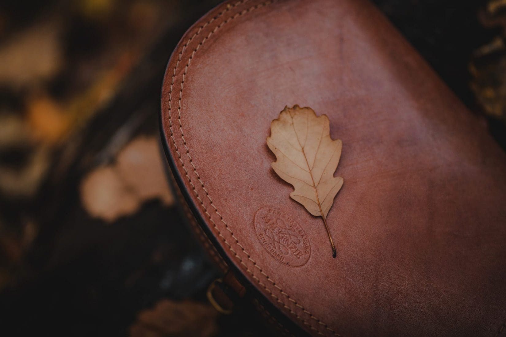 Leather Shoulder Cartridge Oak bag in British Oak hide brown colour, handmade by Mackenzie Leather Edinburgh.