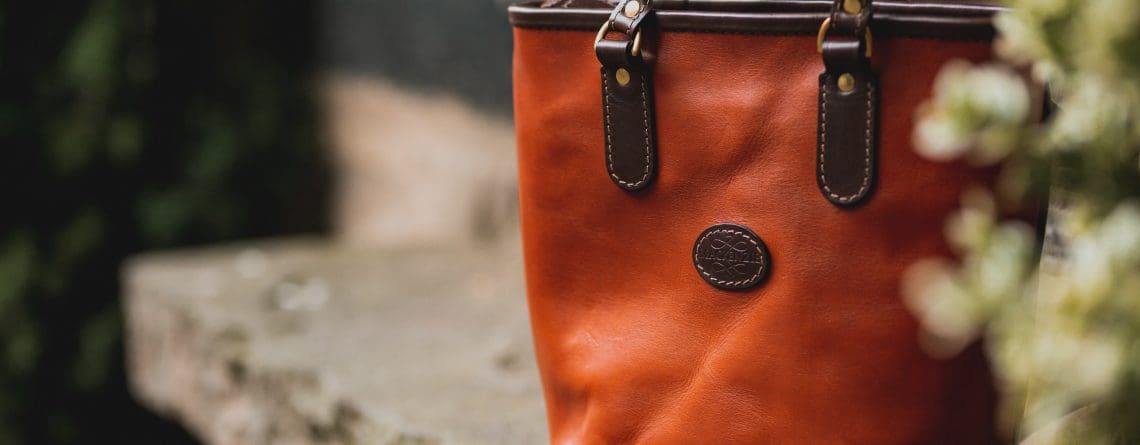 Leather College Tote bag in Spanish soft hide shiny tan colour, handmade by Mackenzie Leather Edinburgh.