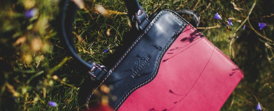 Women's leather Holyrood bag in Italian soft hide Thistle pink colour, handmade by Mackenzie Leather Edinburgh.