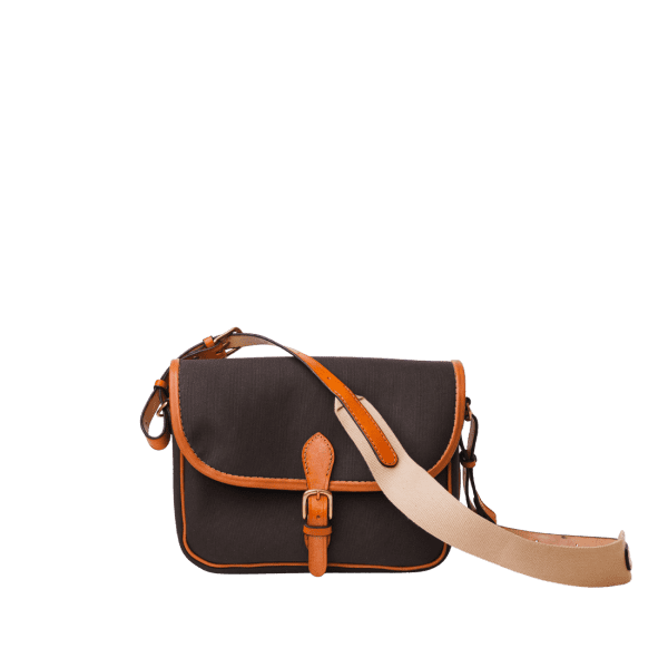 Waterproof British Oak leather satchel in brown canvas, handmade by Mackenzie Leather Edinburgh.