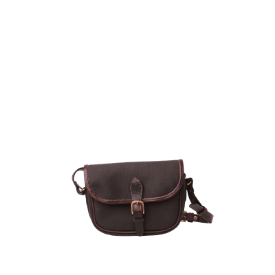 Waterproof shoulder leather & canvas bag Tiny Satchel in Scottish canvas forest green colour, handmade by Mackenzie Leather Edinburgh.