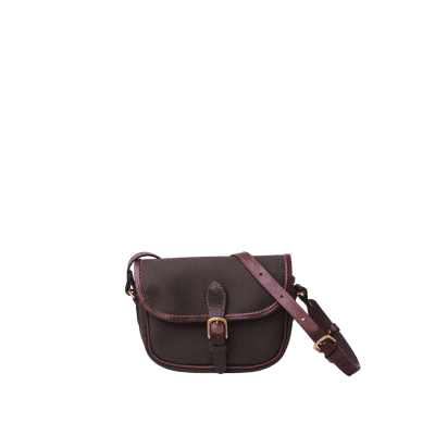 Waterproof shoulder leather & canvas bag Tiny Satchel in Scottish canvas forest green colour, handmade by Mackenzie Leather Edinburgh.