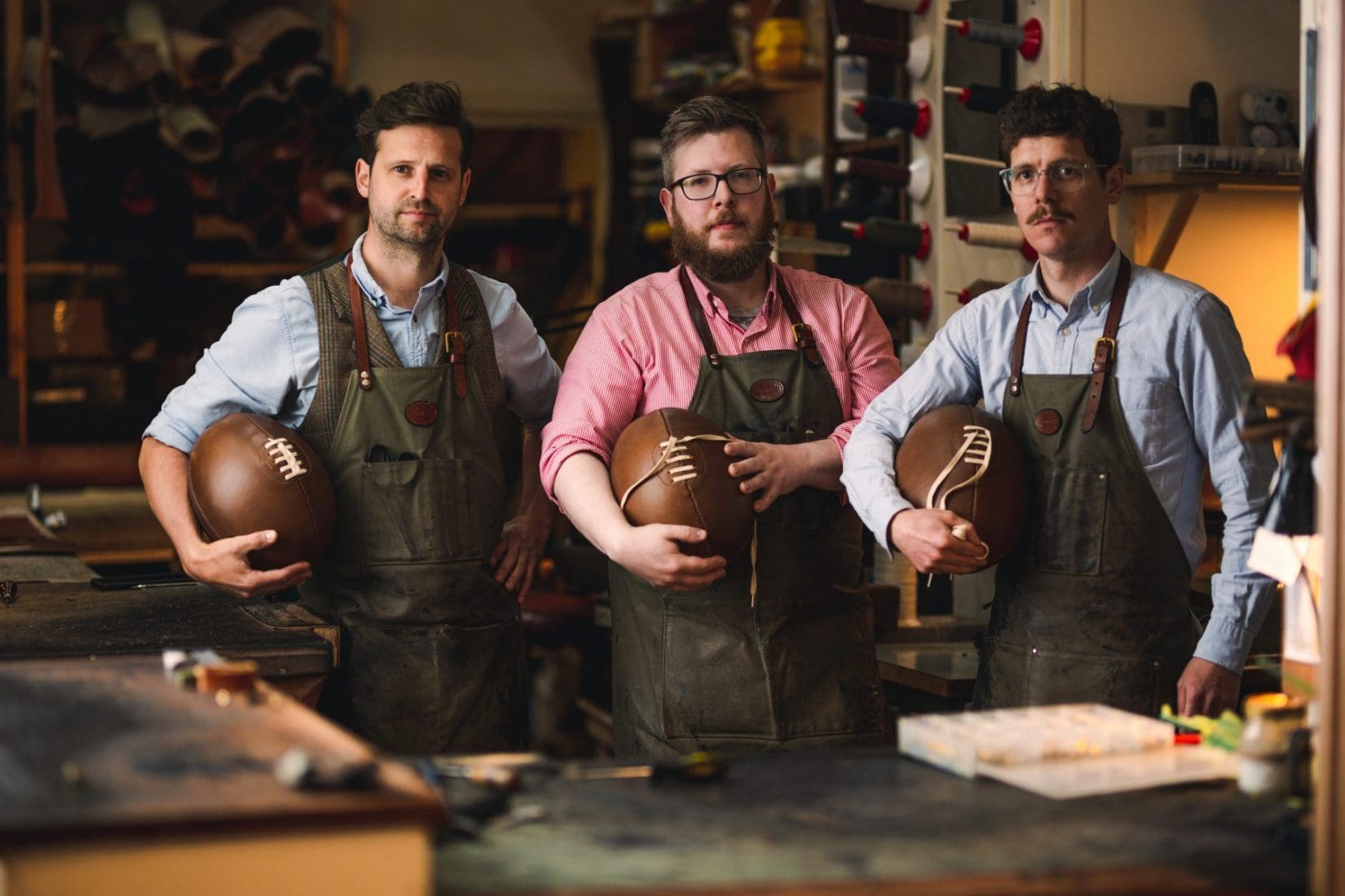 Mackenzie Workshop July scaled Mackenzie Leather craftsmen recreate the first Calcutta Cup Rugby Ball
