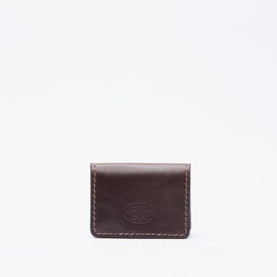 Handmade leather card holder by Mackenzie Leather Edinburgh shiny brown
