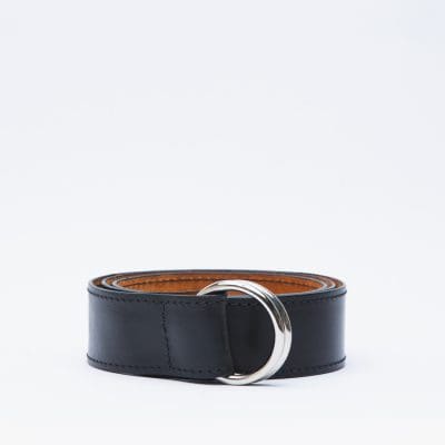 Handmade leather loop belt shiny black