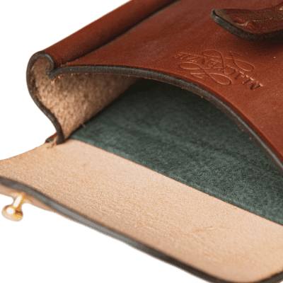 Leather Sporran in British Oak leather brown colour from the last Oak tannery, handmade by Mackenzie Leather Edinburgh.