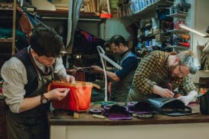 Master Craftsman Simon Harvey Potts and Skilled Crafts men Robert Ford and Andrew Dunn working on orders and stock for the shop.